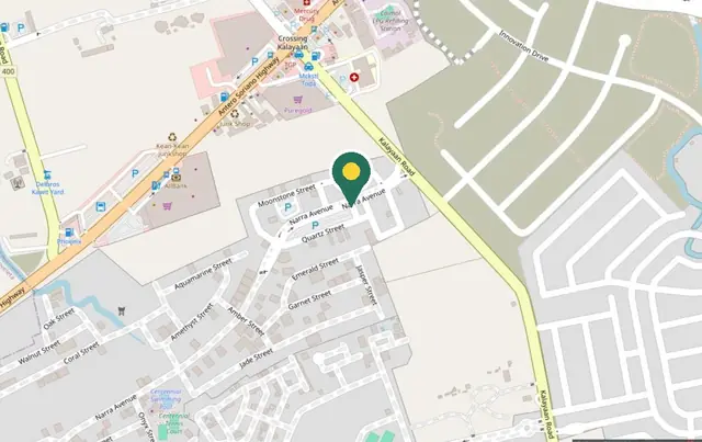 Map of Grand Centennial Homes, Kawit, with a pin at Centennial Town Plaza, off Kalayaan Road near Antero Soriano Highway